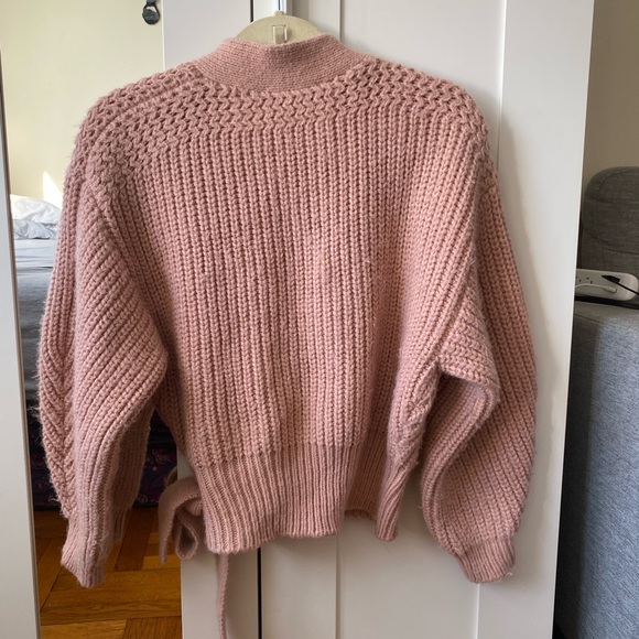 Zara blush pink chunky knit belted wrap cardigan with balloon sleeves - Small - Picture 4 of 8